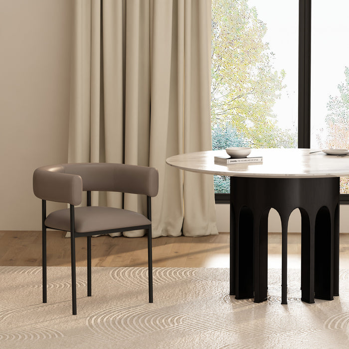 Onda Contemporary Vegan Leather Metal Dining Chair in Taupe