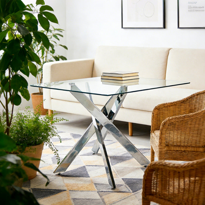 Olivia Square Glass Dining Table with Multi-Use Function,Chrome