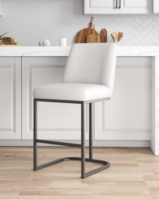 Serena Modern Metal Upholstered Counter Stool in White Armoire