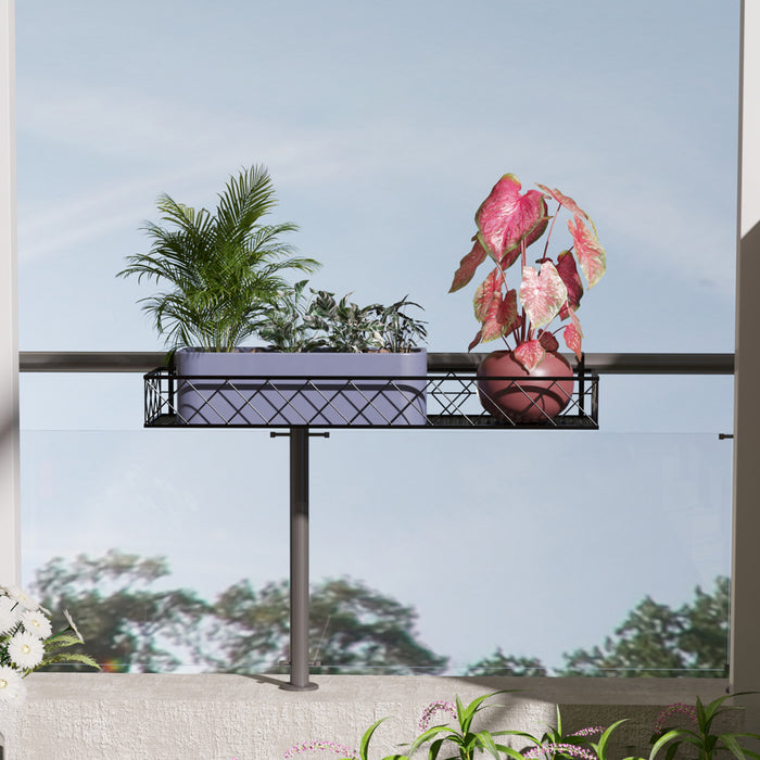 Outsunny 32'' X 12'' Hanging Flower Pot Stand Rack With Hooks, Metal Plant Pot Holder, Railing Shelf, Windows Decorate For Outdoor Garden Balcony Fence Patio