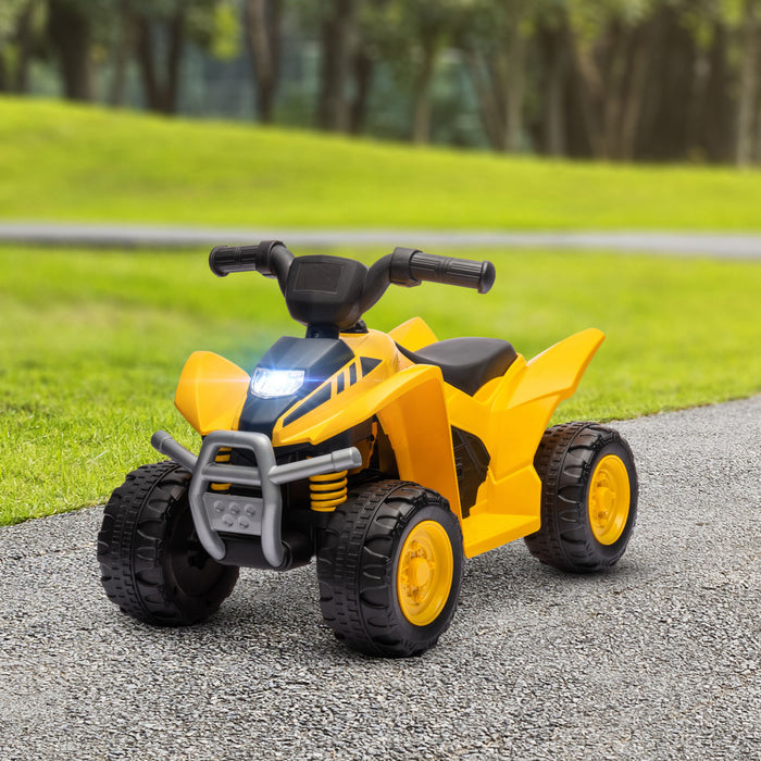Qaba Licensed Kids Atv, 6v Electric Powered Ride-On Car For Kids Battery Powered With Horn, Button Start, Led Headlights, For 18-36 Months, Yellow