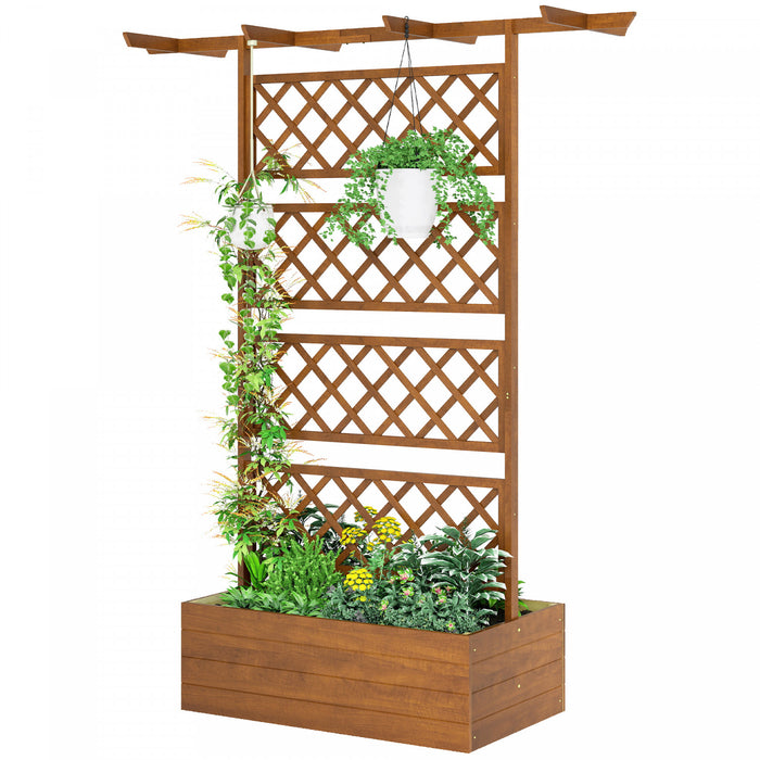 Outsunny Wood Raised Garden Bed Privacy Screen Planter with Trellis, Orange