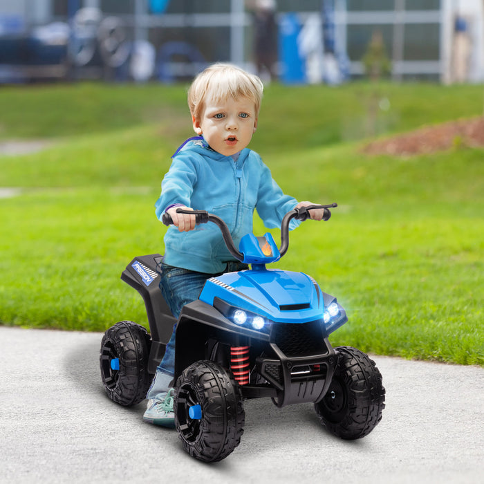 Qaba 12v Electric Car For Kids, Battery Powered Ride-On Quad Kids Atv With Four Wheels Spring Suspension, Forward & Backward, Led Light, Mp3, Music, Kids Electric Car For Boys Girls, Blue
