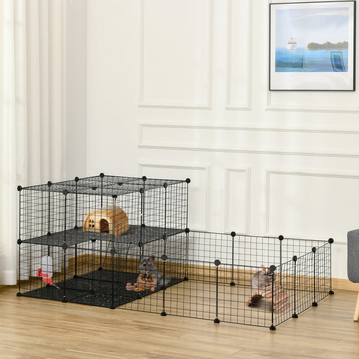 Pawhut Small Animal Cage Rabbit Cage With Door, Guinea Pig Playpen, Small Animal Fence For Bunny, Chinchilla, Freret, Chinchilla, Indoor And Outdoor Use, Total 46 Panels, 68.9\" X 41.3\" X 27.6\"