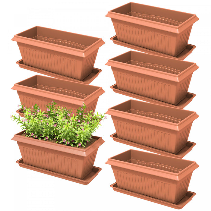 Outsunny 7 Pack 15.7\" Plant Pots, Flower Planters w/ Drainage Holes, Brown