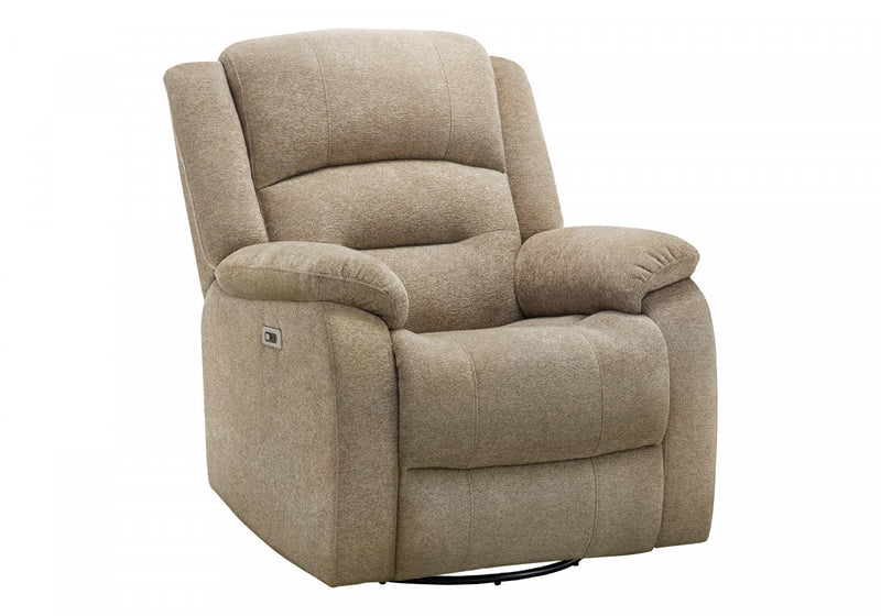 Large Upholstered Power Reclining Chair, Usb Ports Included, Beige Fabric, Transitional Recliner