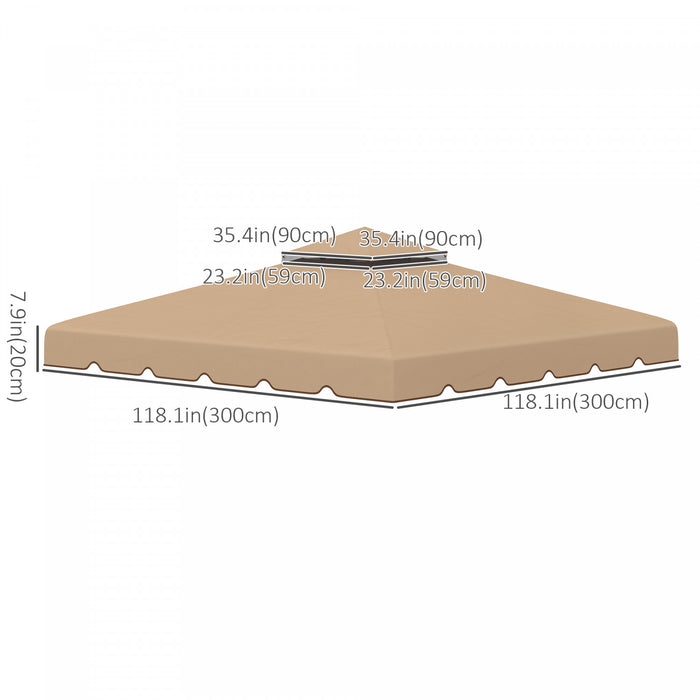 Outsunny 9.8'x9.8' Double Roof Gazebo Replacement Canopy Top Cover, Khaki