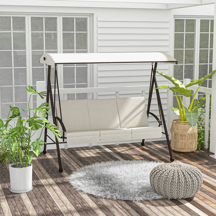 Outsunny 3-seat Patio Swing Chair With Adjustable Canopy And Cushions