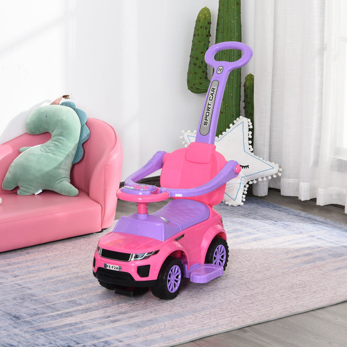 Aosom 3 In 1 Kid Ride On Push Car Stroller Sliding Walking Car With Horn Music Light Function Secure Bar Ride On Toy For Boy Girl Toddlers 1-3 Years Old Pink