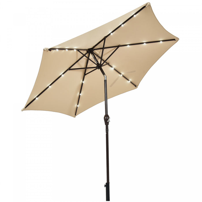 Costway 9' Solar LED Lighted Patio Market Umbrella Tilt Adjustment Crank Lift Beige