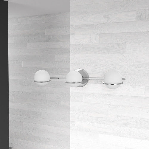 Dainolite Sofia 3 Light Vanity Light Polished Chrome Finish White Glass Lamp