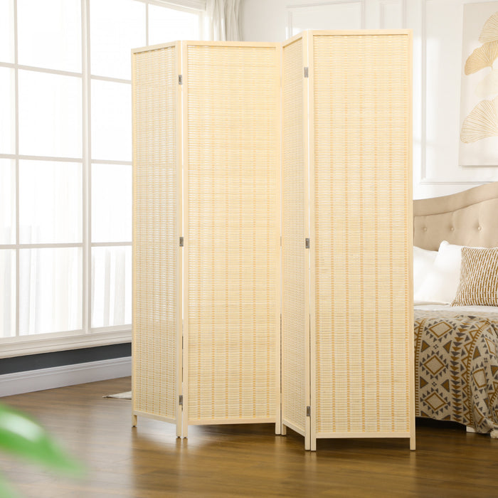 Homcom 6 Ft 4 Panel Room Divider Screens With Hand Woven Bamboo