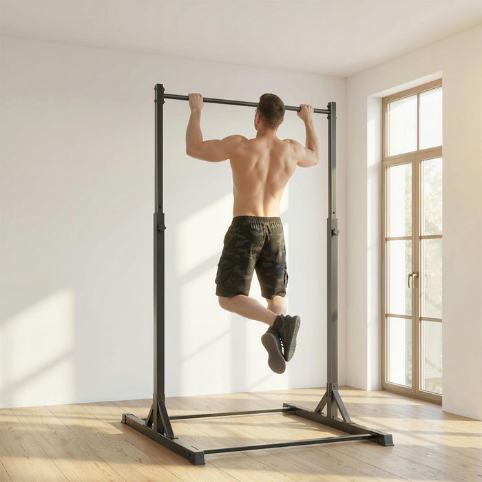 Soozier Portable Pull Up Station, Height Adjustable Pull Up Bar, Black
