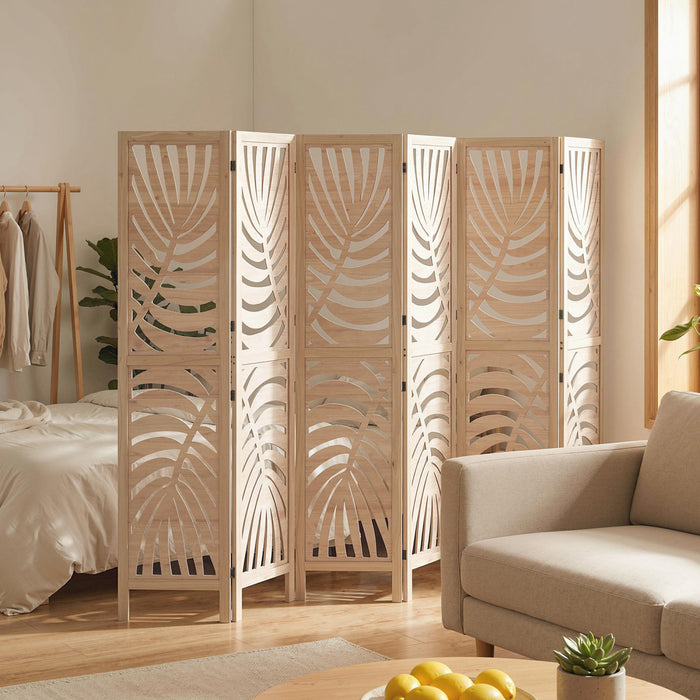 HOMCOM 6 Panel Room Divider, Detachable Privacy Screens, Natural Wood