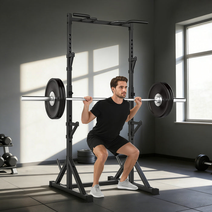 Soozier Adjustable Squat Rack, Multi-Function Bench Press, Black