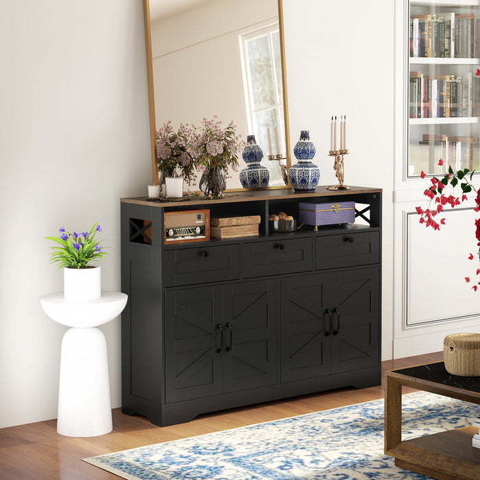 HOMCOM Sideboard, Buffet Cabinet with 4 Barn Doors and 3 Drawers Black