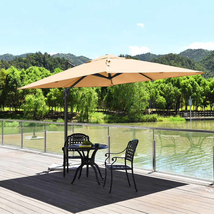 Costway 10x10 ft Patio Offset Cantilever Umbrella Aluminum 360° Rotation Tilt Beige