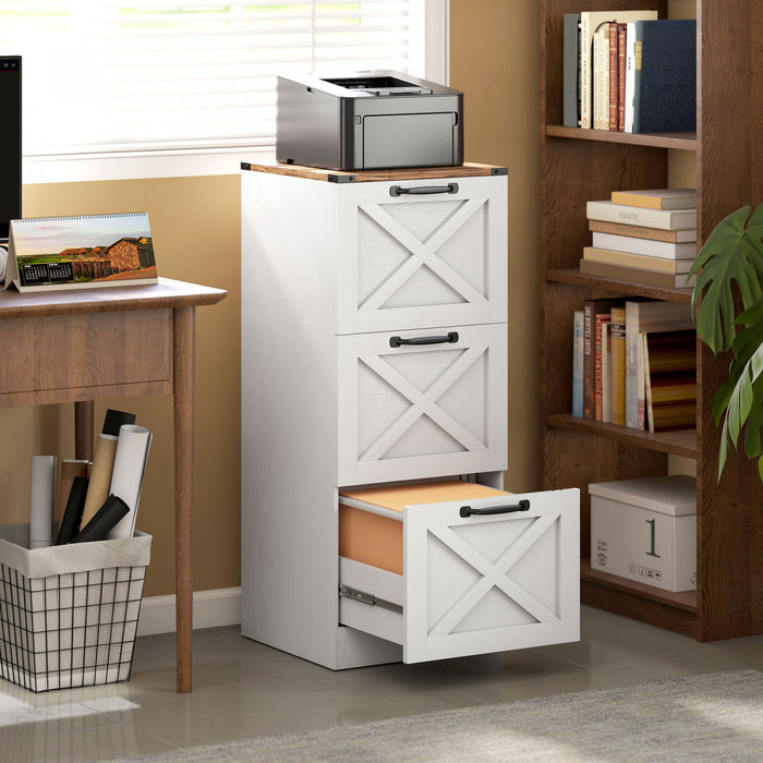 HOMCOM 3 Drawer File Cabinet, Filing Cabinet Fits Letter/A4 Size, White