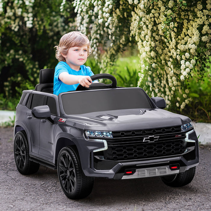 Aosom 12v Licensed Chevrolet Tahoe Powered Ride-On Car, Kids Ride On Car With Remote Control, 3 Speeds, Spring Suspension, Led Light, Horn, Music, Electric Kids Car For 3-6 Years Old, Grey