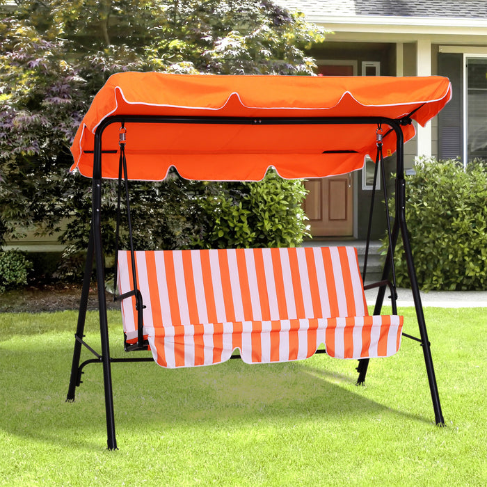 Outsunny 3-seat Patio Swing Chair, Outdoor Porch Swing Glider With Adjustable Canopy, Removable Cushion, And Weather Resistant Steel Frame, For Garden, Poolside, Backyard, Orange