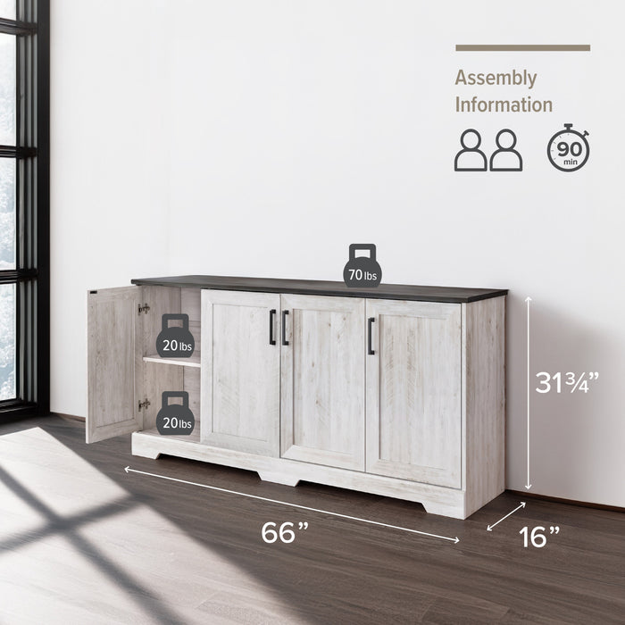 Prepac Rustic Ridge 4-Door Console Buffet - Washed White