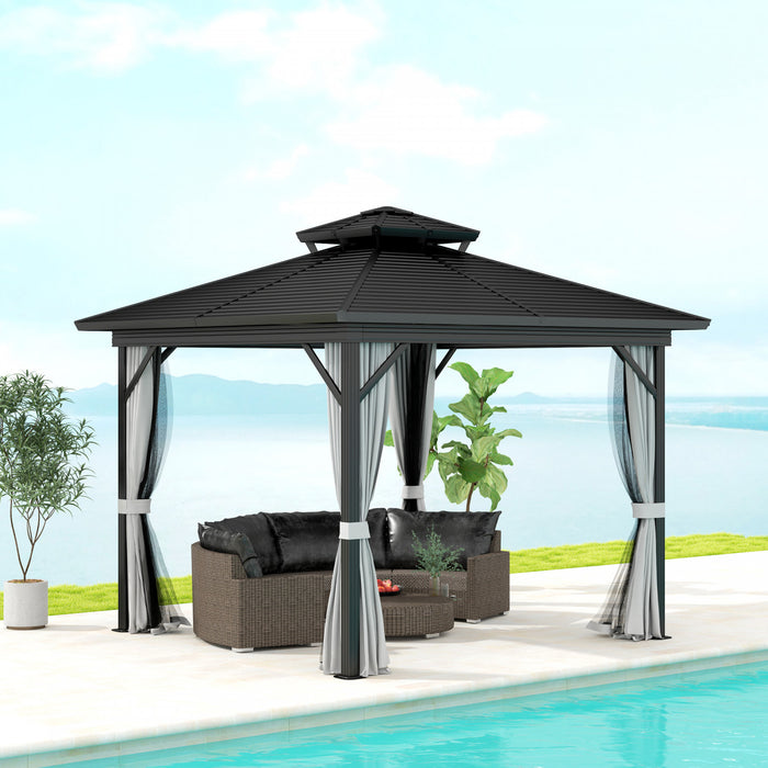 Outsunny 10' X 10' Hardtop Gazebo Outdoor Aluminum Gazebo, Light Grey