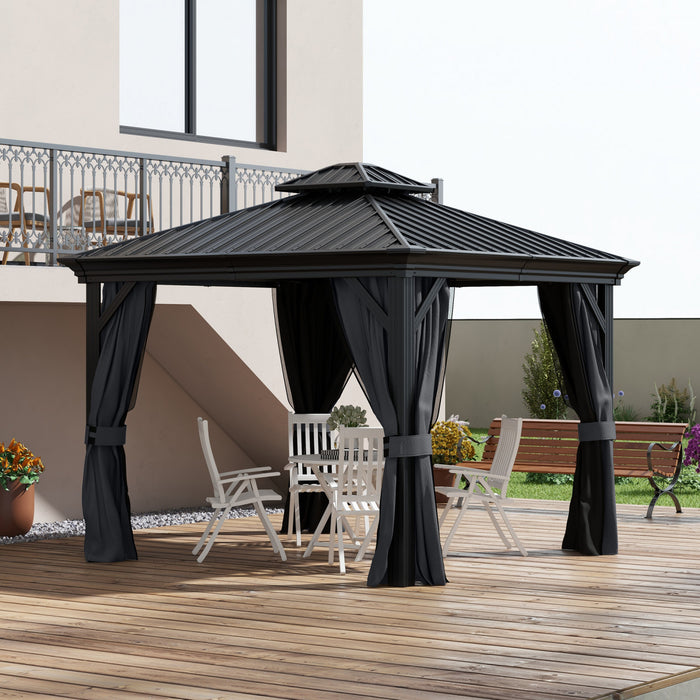 Outsunny 10' X 12' Outdoor Canopy Gazebo Hardtop Gazebo, Dark Grey