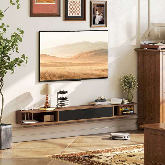 HOMCOM 71\" Floating TV Stand, Wall Mounted Media Console, Walnut