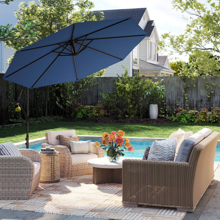 Costway 10' Hanging Umbrella Patio Sun Shade Offset Outdoor Market W/ Cross Base Blue
