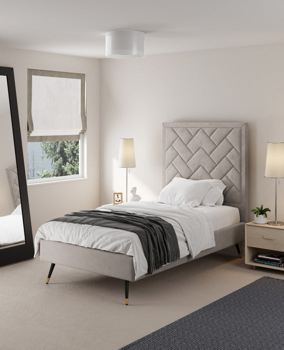 Crosby Modern Upholstered Velvet Twin Bed in Greige