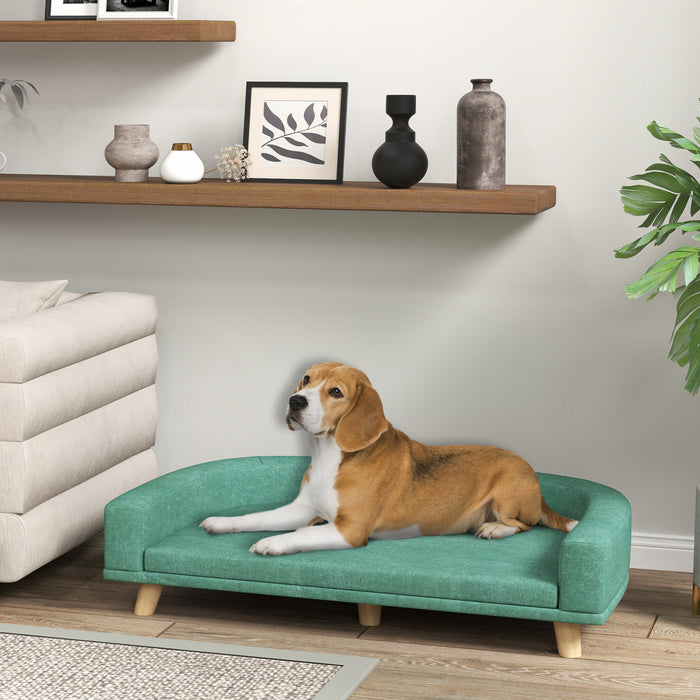 PawHut Dog Sofa, Dog Couch Bed for Large Dogs, Elevated Pet Cat Sofa Bed with Removable Washable Cover, Anti-slip Foot Pads, Green
