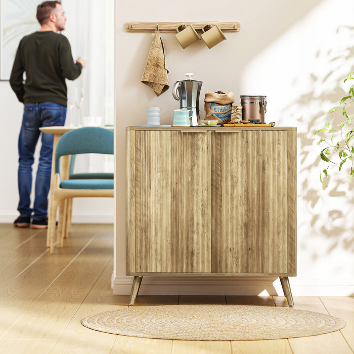 HOMCOM 55\" Modern Sideboard Buffet Cabinet with Storage 2 Fluted Doors Oak
