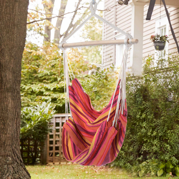 Outsunny Patio Hanging Hammock Chair, Porch Camping Hammock Swing Seat With Spreader Bar For Outdoor Garden Yard (yellow, Red, Brown, Cotton)