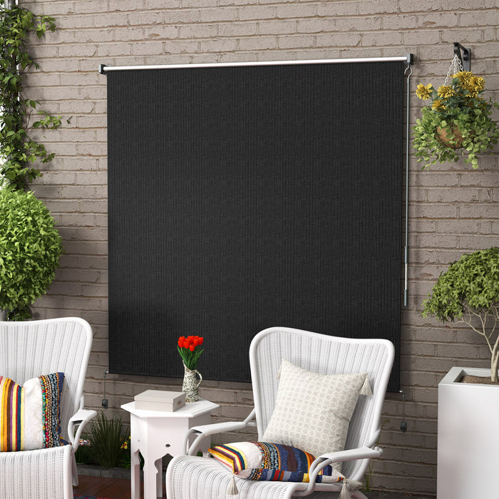 Outsunny Outdoor Roller Shade, 6' X 6' Patio Door Blinds, Black