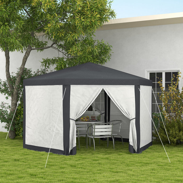 Outsunny Hexagonal Patio Gazebo Tent, Dark Grey