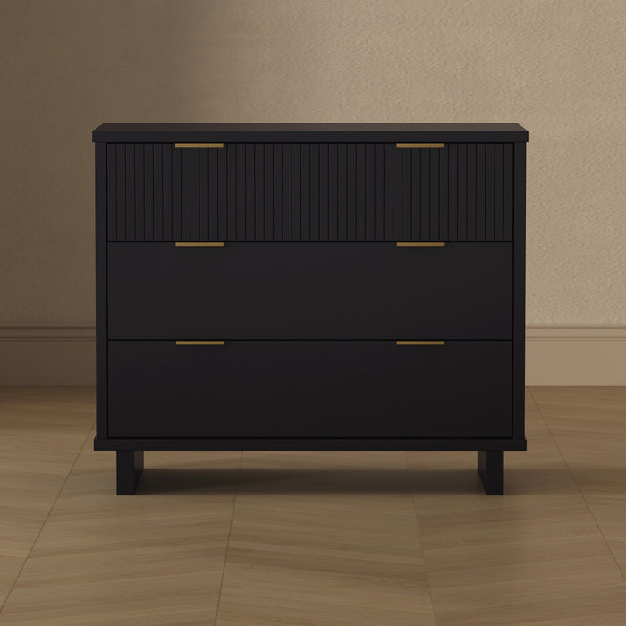 Elara Contemporary 38\" Solid Wood Dresser in Black (3-Drawer)