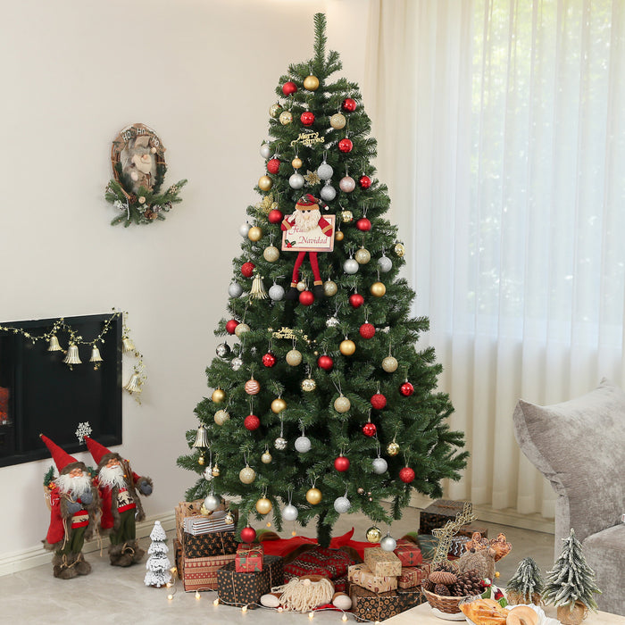 HOMCOM 7.5ft Artificial Christmas Tree with Auto Open, Steel Base, Green