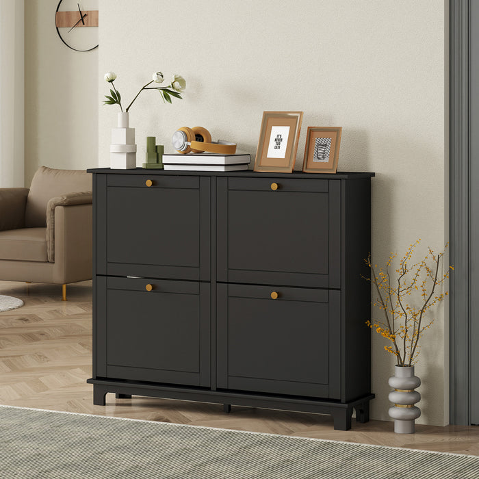 HOMCOM Narrow Shoe Cabinet with 4 Flip Drawers 5 Legs for Entryway Black