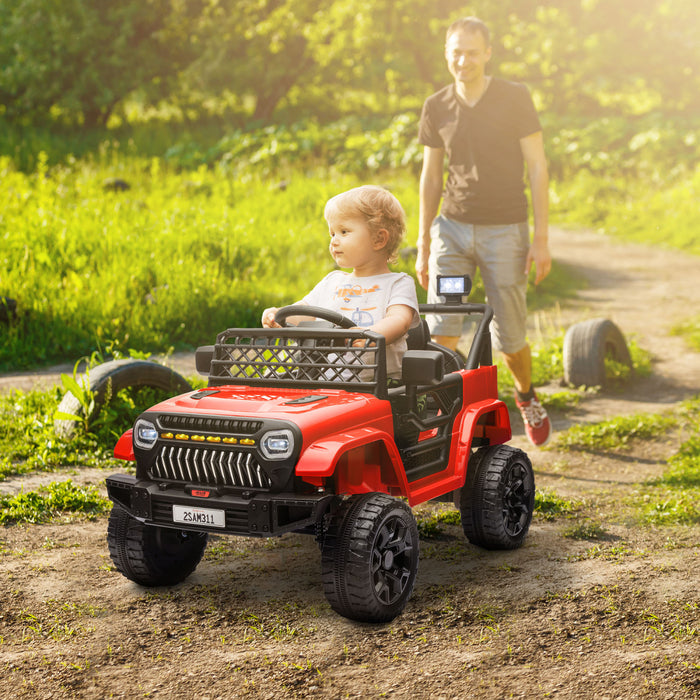 Qaba 12v Powered Ride-On Truck Car, Electric Car For Kids With Remote Control, Openable Doors, Spring Suspension, 3 Speeds, Usb Music Horn, Led Headlights, Red