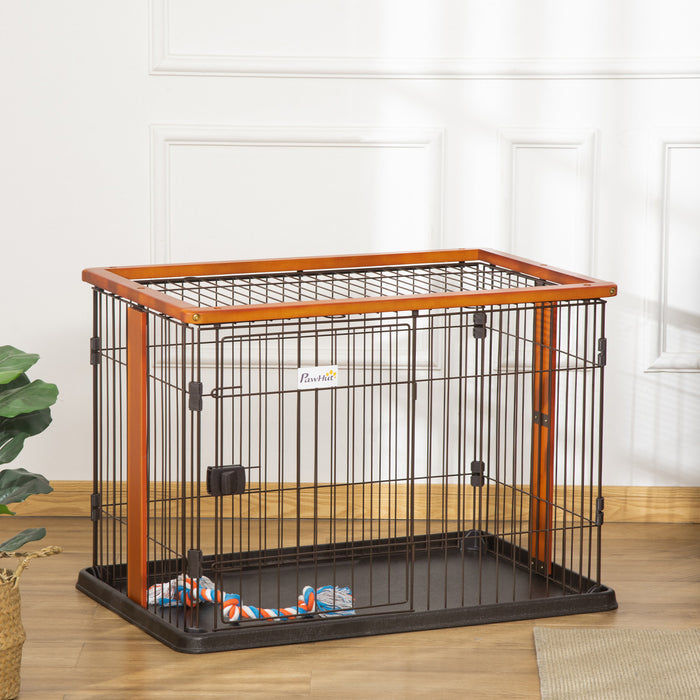 Pawhut Steel Dog Crate Cage, Lightweight Puppy Kennel, With Front Door, Secured Latch, No Leak Tray, For Small & Medium Sized Dog, 35\" X 22.5\" X 23.5\"