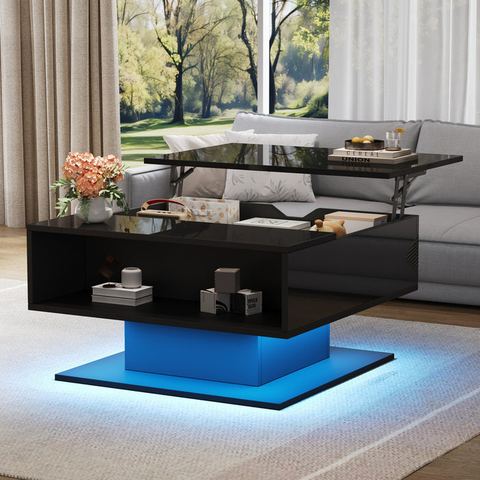 Ethan Coffee Table with Lift-Top and LED Lights,Black