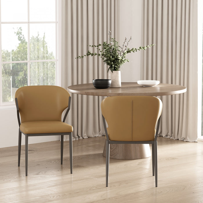 Kirsten Modern Metal Vegan Leather Dining Chair in Camel - Set of 2 Armoire