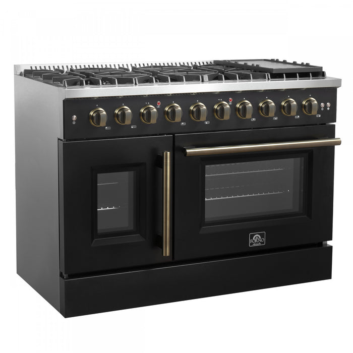 Forno Galiano 48\" Black Gas Range, 4.32 cu.ft- FFSGS6444-48BLK