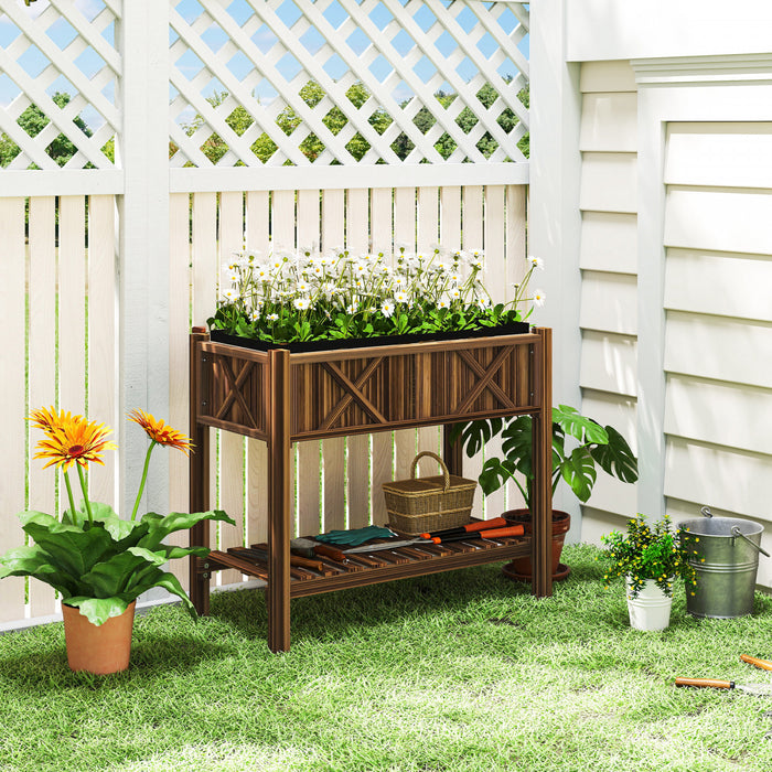 Outsunny Wooden Raised Planter Box, Flower Bed, 34\"x18\"x30\", Carbonized