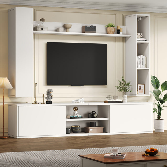 Zara 65 Inch Wall-Mounted TV Unit Set with Display Shelves, White