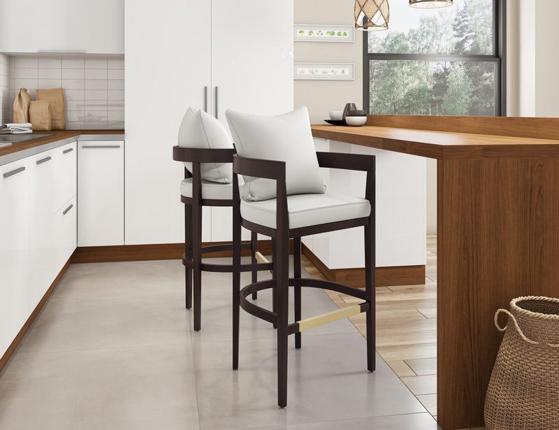 Ritz Mid-Century Modern Wood Upholstered Barstool in Ivory - Set of 2