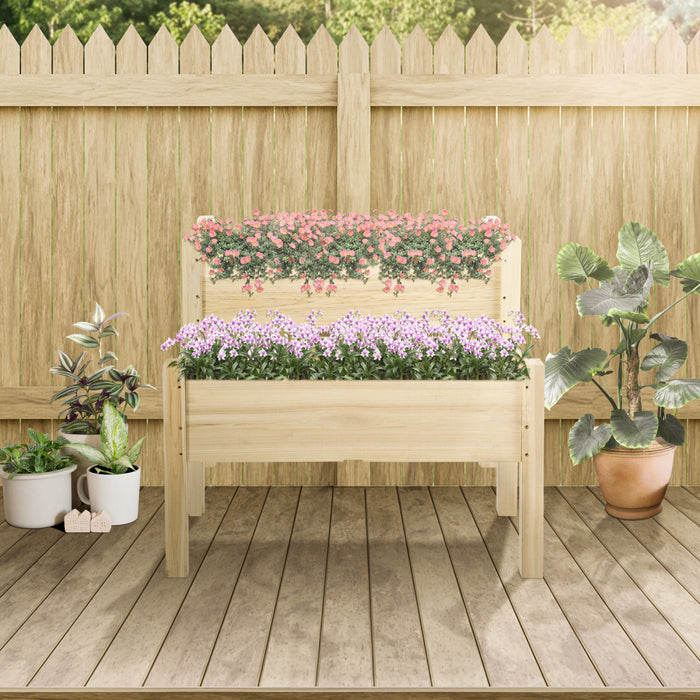 Outsunny 34\"x34\"x28\" 2-tier Raised Garden Bed Wooden Planter Box For Backyard, Patio To Grow Vegetables, Herbs, And Flowers