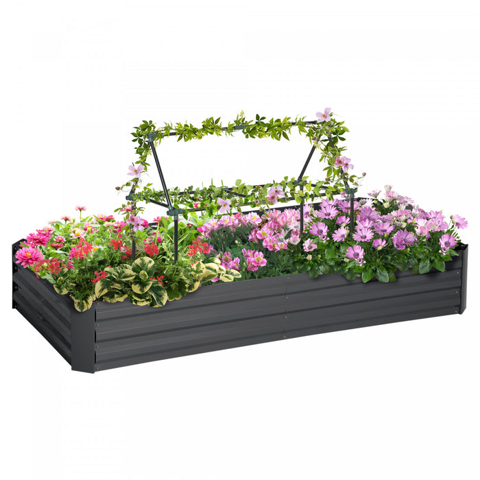 Outsunny Raised Garden Bed with 2 Trellis Tomato Cages, Dark Grey