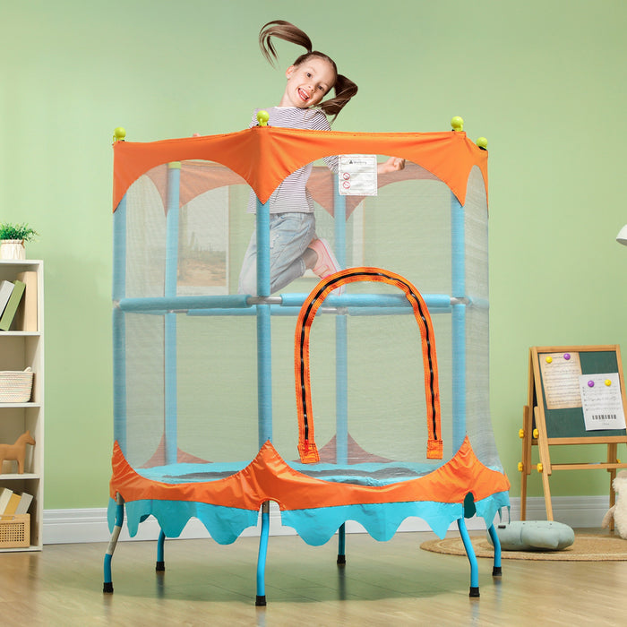 Qaba Trampoline for Kids, 4.6FT Toddler Trampoline Indoor Outdoor Mini Recreational Trampoline with Handlebar, Safety Enclosure Net, Birthday Gifts for Boy Girl, Blue