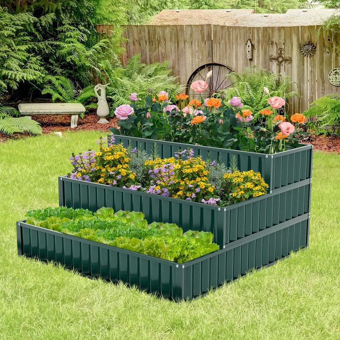 Costway 2 Pcs 3-tier Raised Garden Bed,47\" X 47\" X 24\" Metal Outdoor Elevated Planter Box Green